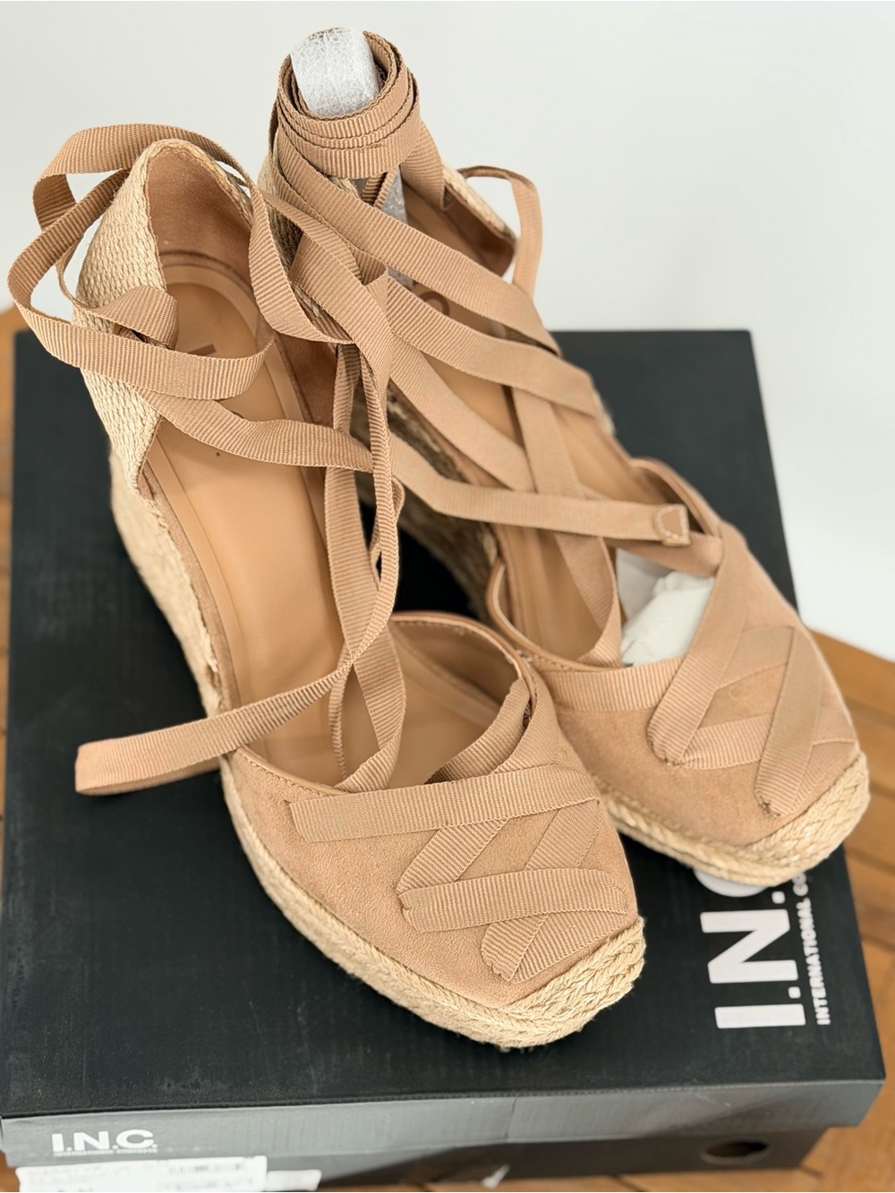 New INC Women’s MERRYYF Tan Lace-Up Espadrille Wedge Sandals size 9.5M